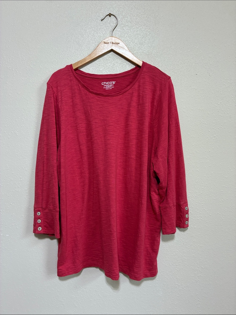Chico's Size 4 US XXL Cotton Modal Scoop Neck 3/4 Sleeve Tunic Top 2023 Classic
